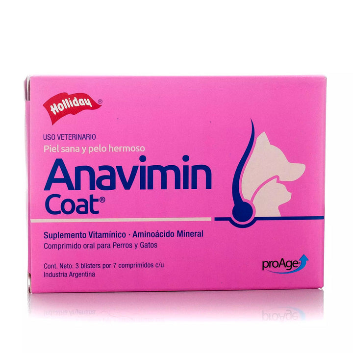 Suplemento Anavimin Coat Piel Sana  Caja con 3 blisters de 7 com c/u|Medicamentos perros y gatos|Anipet Colombia