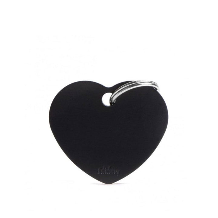 Placa ID My Family Corazón Grande Negro en Aluminio | Accesorios Perros y Gatos | Anipet Colombia