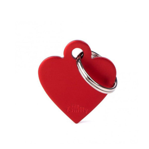 Placa ID My Family Corazón Pequeño Rojo en Aluminio | Accesorios Perros y Gatos | Anipet Colombia