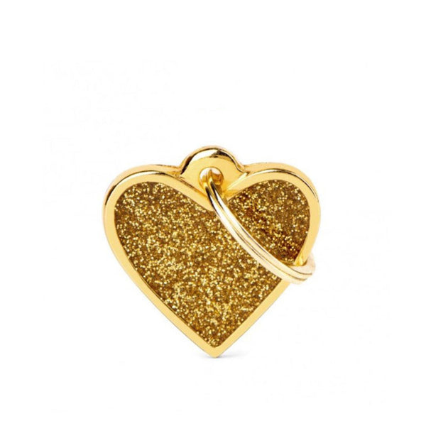 Placa ID My Family Corazón Pequeño Oro Glitter | Accesorios Perros y Gatos | Anipet Colombia