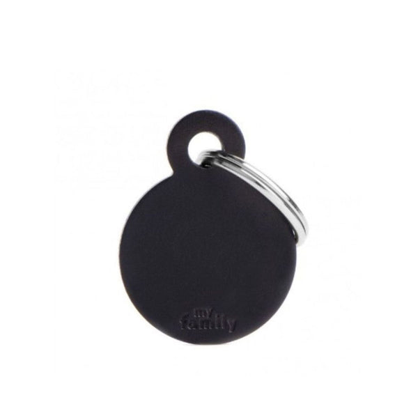 Placa ID My Family Círculo Pequeño Negro en Aluminio | Accesorios Perros y Gatos | Anipet Colombia