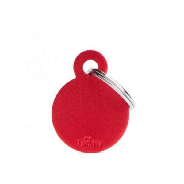 Placa ID My Family Círculo Pequeño Rojo en Aluminio | Accesorios Perros y Gatos | Anipet Colombia