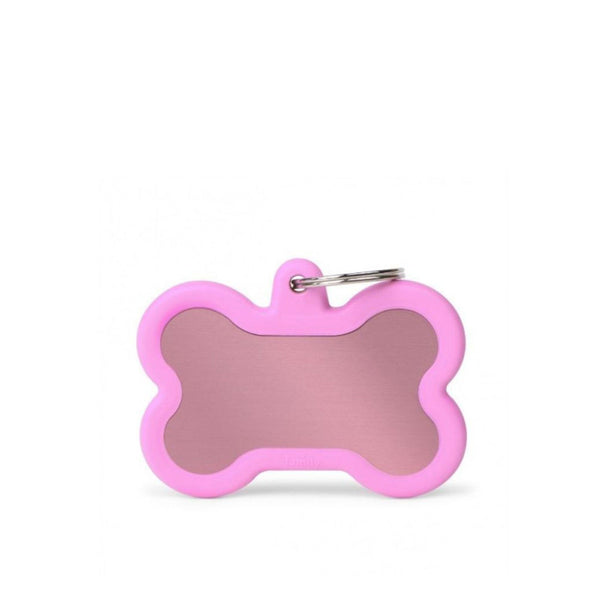 Placa ID My Family Hueso Goma Rosa en Aluminio | Accesorios Perros | Anipet Colombia