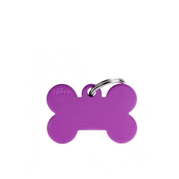 Placa ID My Family Hueso Grande aluminio morado basic | Accesorios Perros | Anipet Colombia