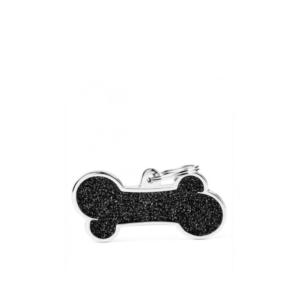 Placa ID My Family Hueso Grande Negro Glitter | Accesorios Perros | Anipet Colombia