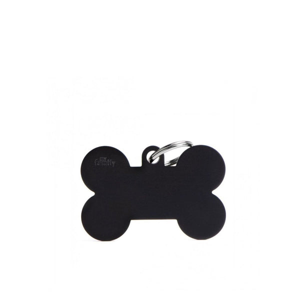 Placa ID My Family Hueso Grande Negro en Aluminio | Accesorios Perros | Anipet Colombia