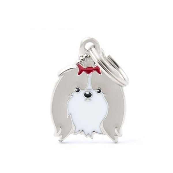 Placa ID My Family Shih Tzu Blanco y Oro Con Moño | Accesorios Perros | Anipet Colombia